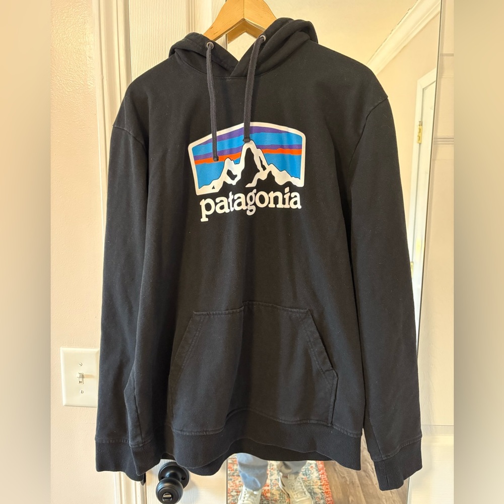 Patagonia Black Hoodie with Multicolor Logo